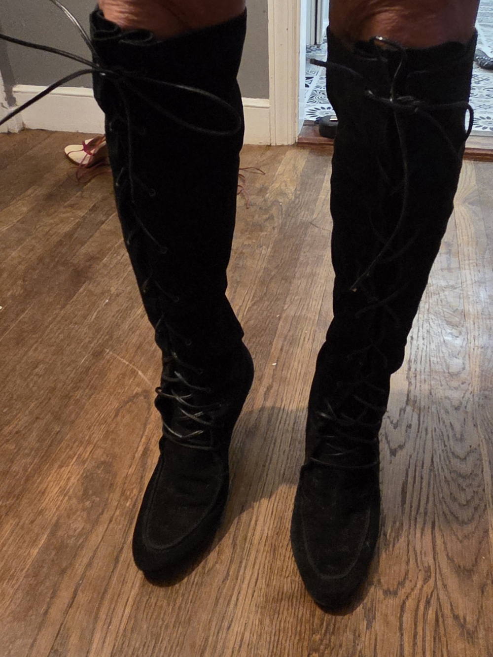 Michael Kors Black Lace-Up Knee-High Suede Women's Boots, 9